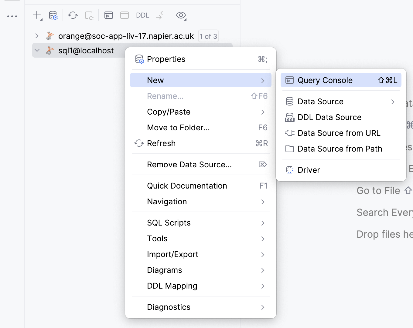 Fig. 2. Starting a new query in DataGrip