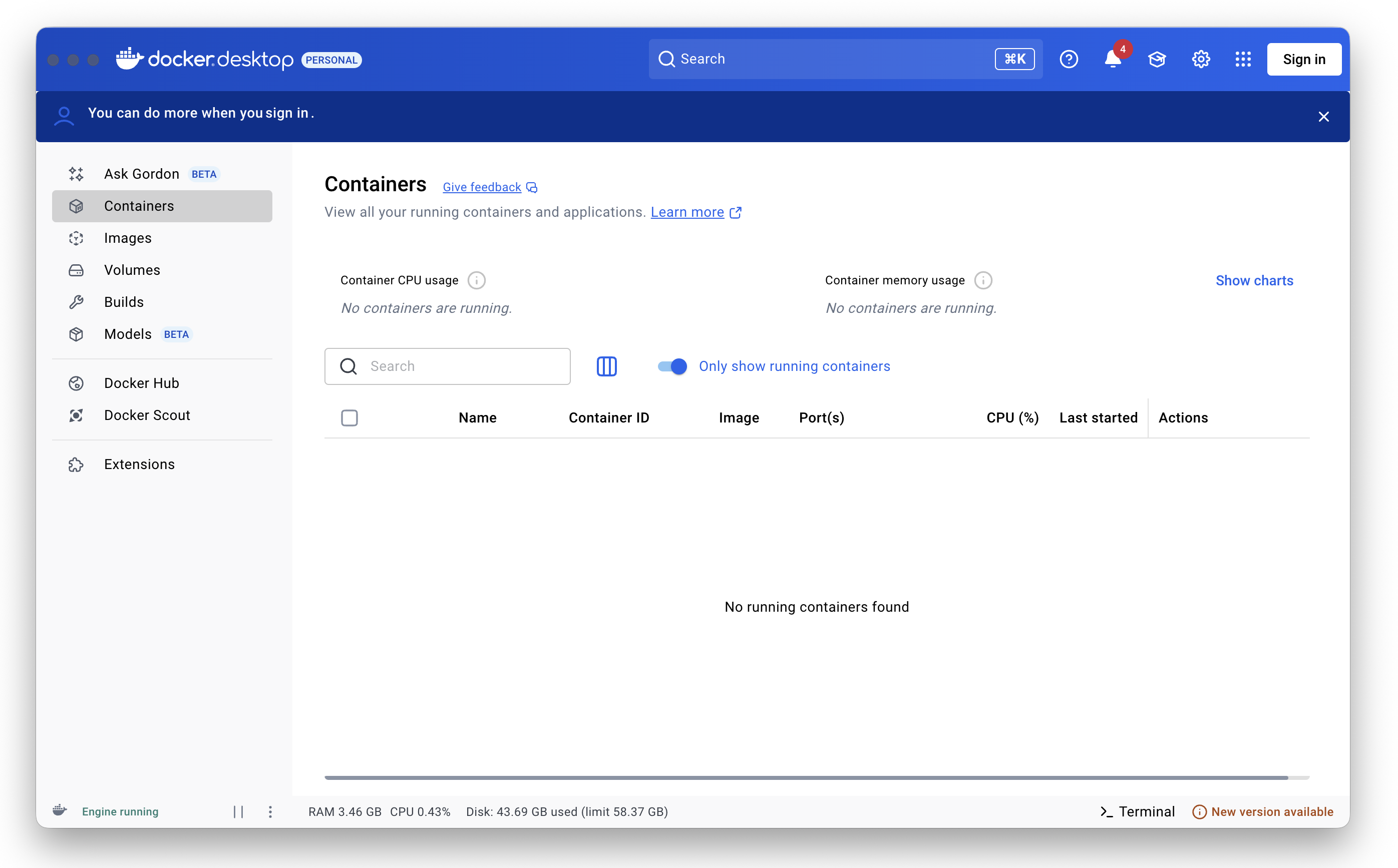 Fig. 3. Docker Desktop running on Mac