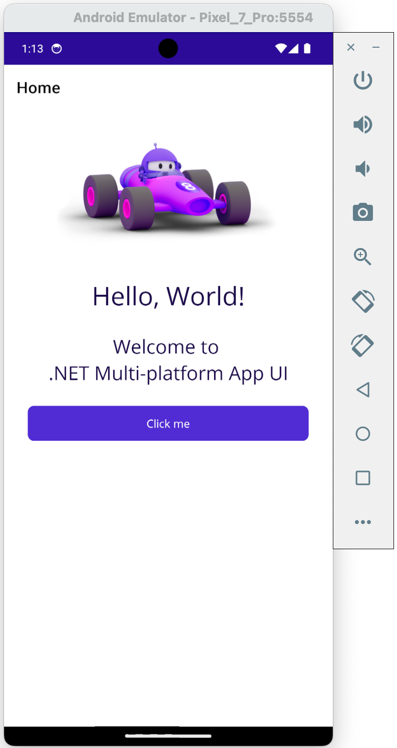 Fig. 12. Default MAUI application running on the Android emulator