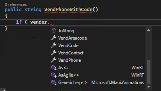 Intellisense suggestions