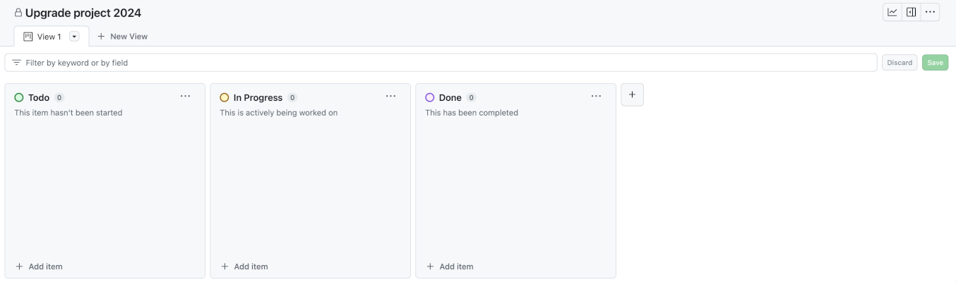 Fig. 6. Default GitHub task board