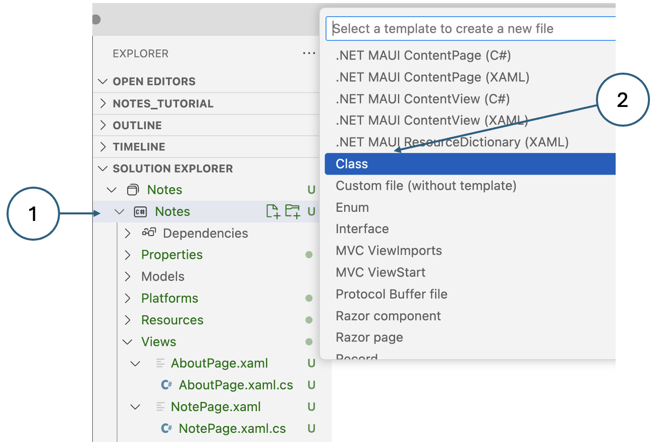 Fig. 8. Creating a new class in VSCode.