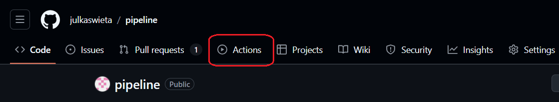 Actions tab in GitHub