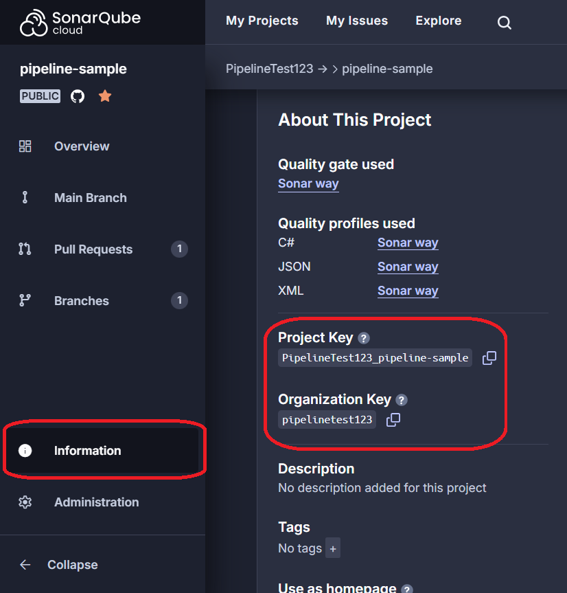 Organisation and project keys in Sonar