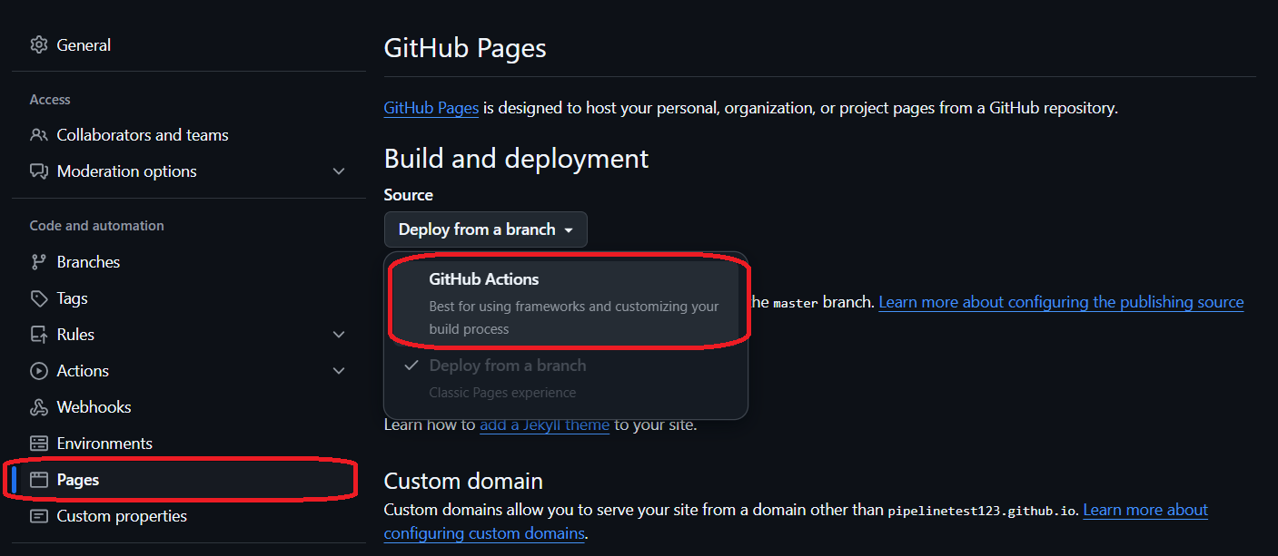 Enabling GitHub Pages in the repo