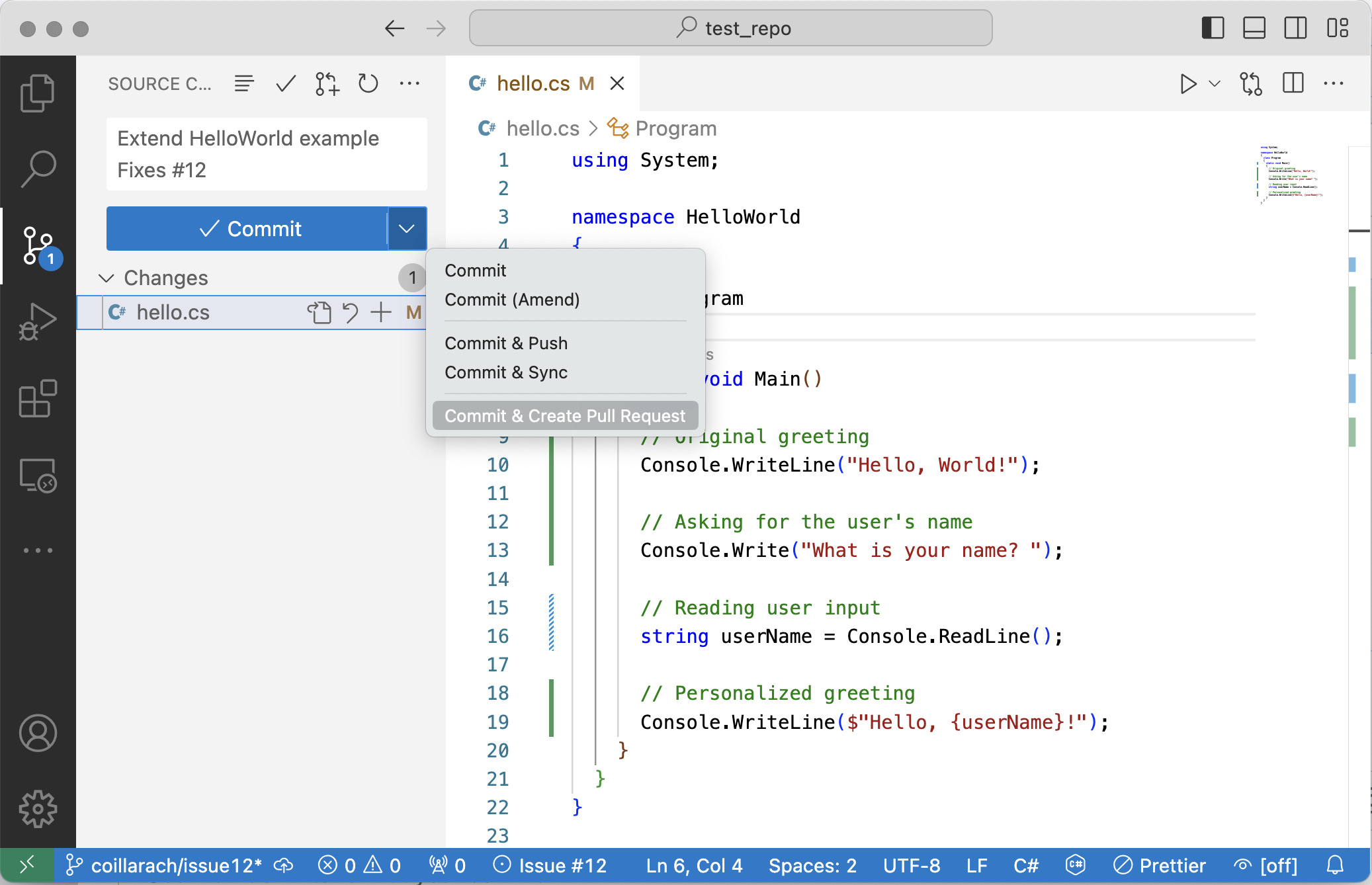 Fig. 37. Commit and create a pull request as a single operation