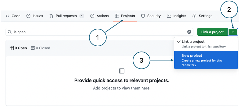 Fig. 30. Creating a new project in GitHub