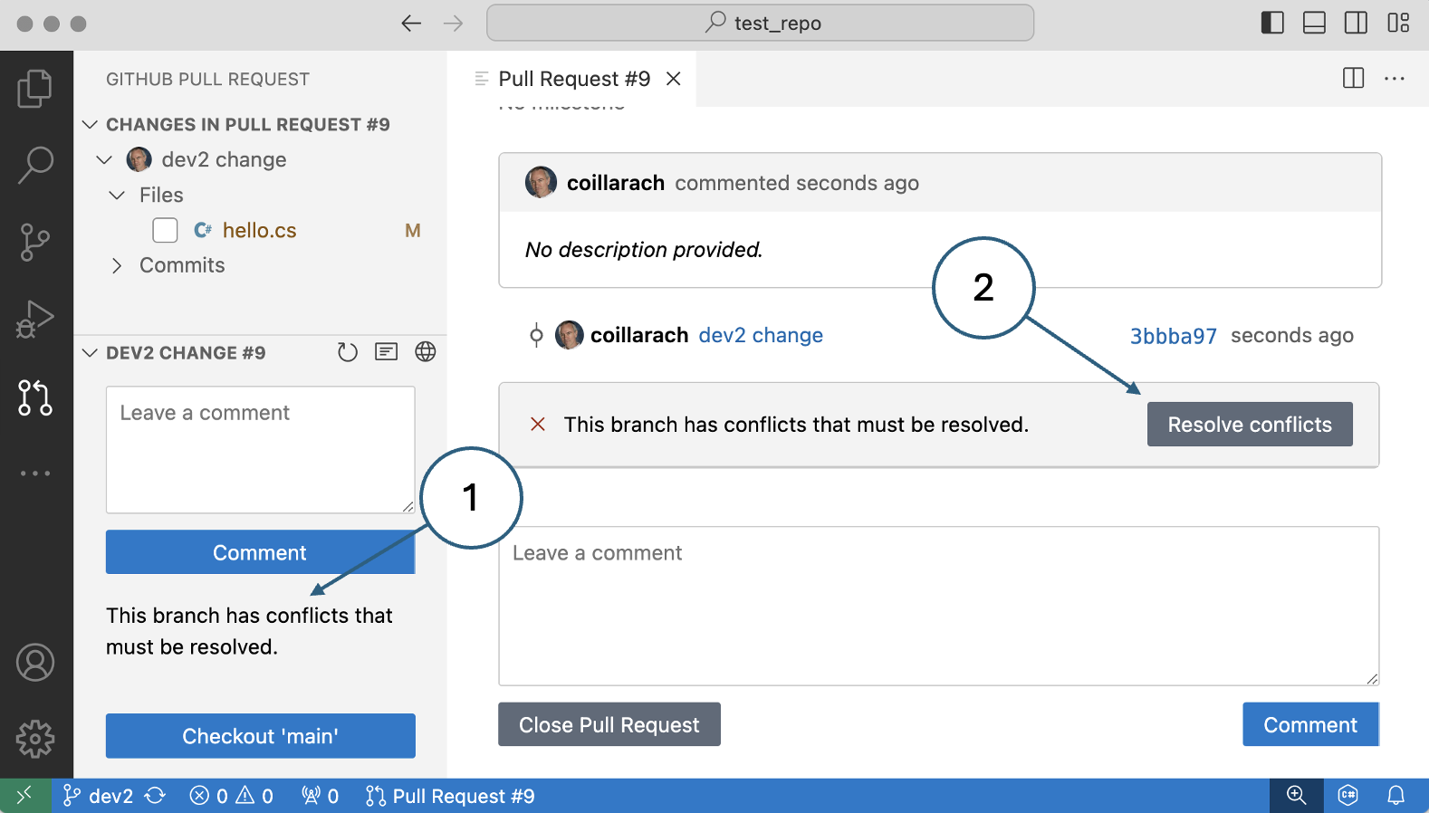 Fig. 27. Merge conflict notification in VSCode