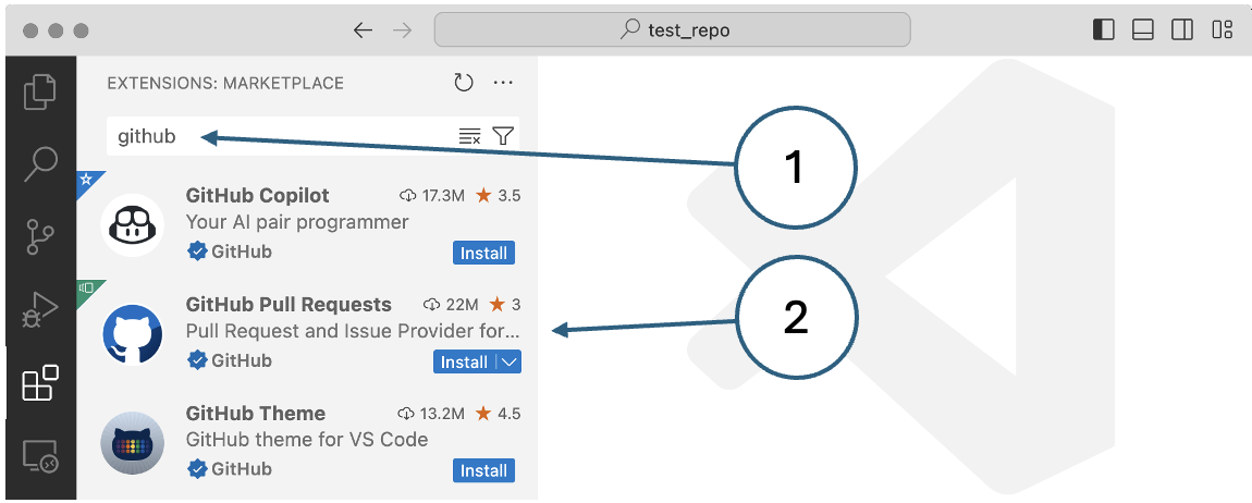 Fig. 23. Installing the GitHub Pull Requests extension