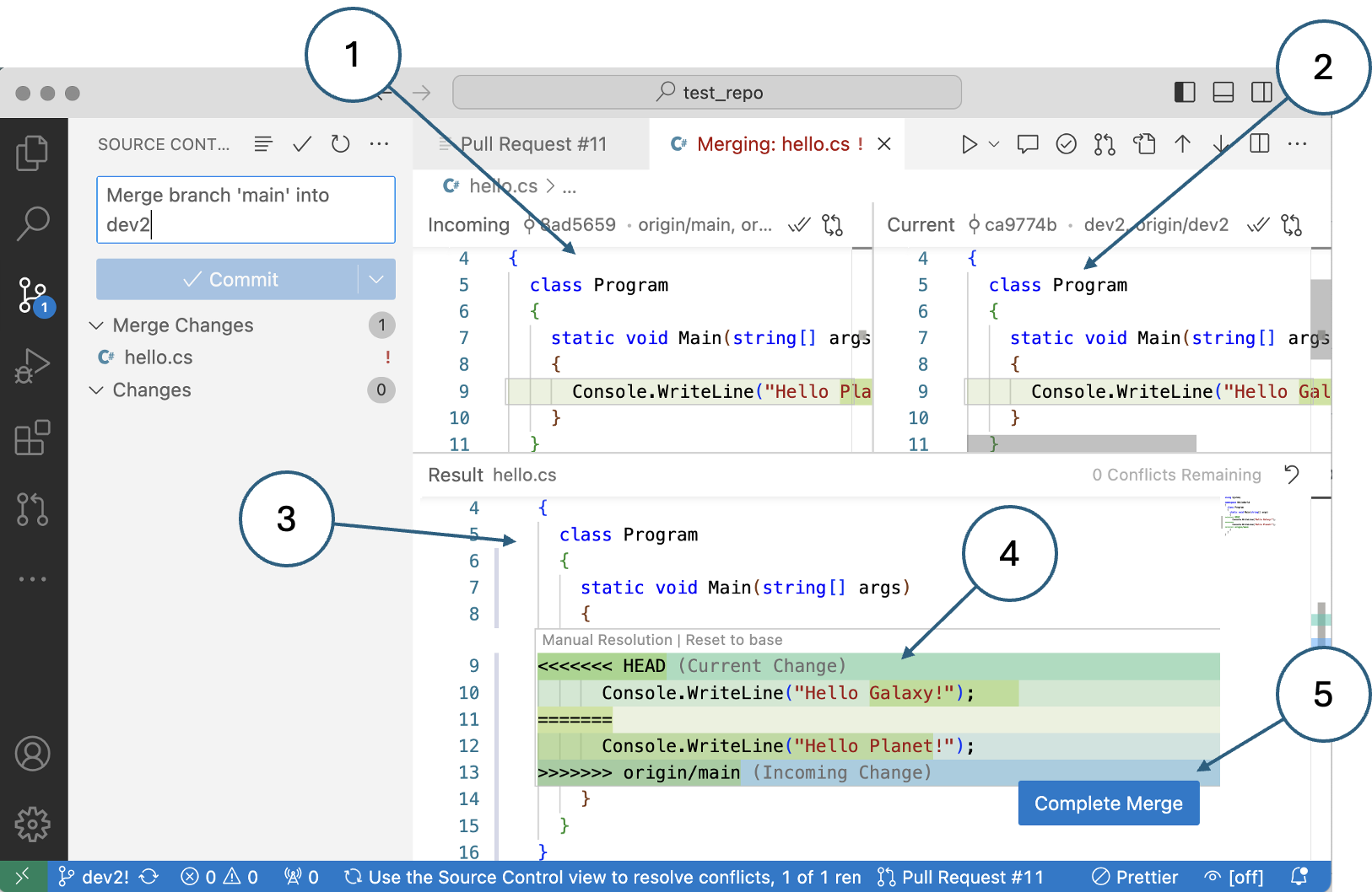 Fig. 28. The conflict resolution view in VSCode