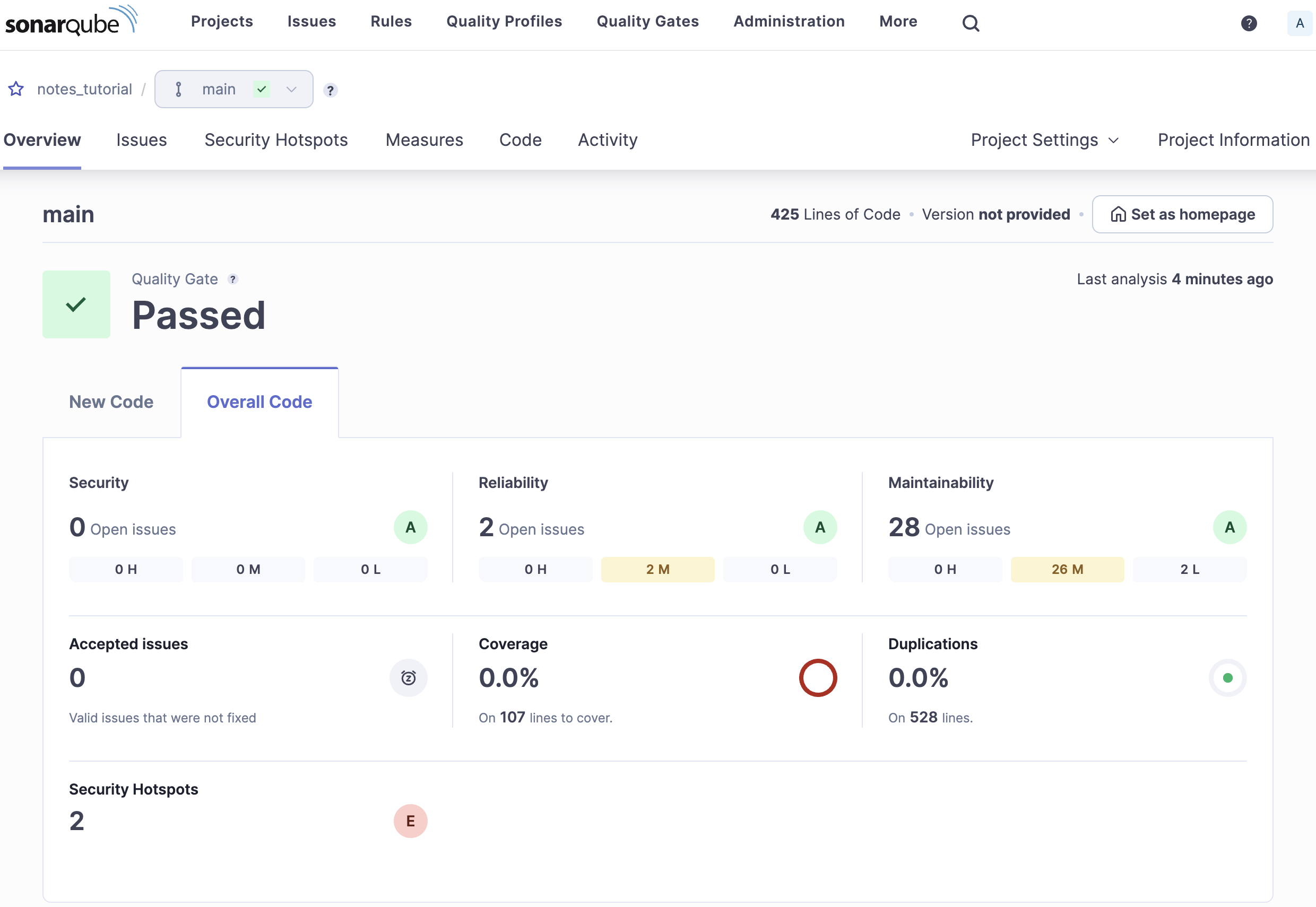 Fig. 6. SonarQube analysis summary