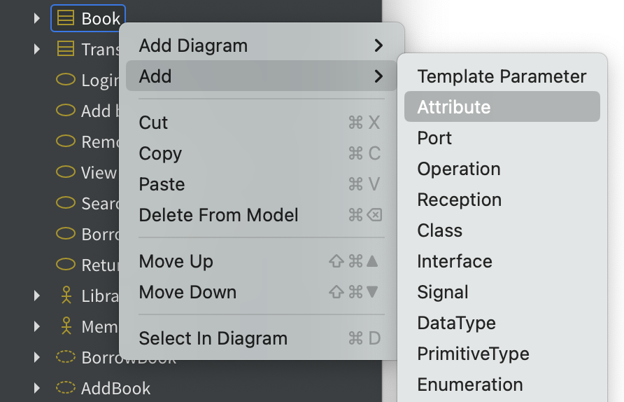 Fig. 3. Adding attributes (properties) to classes inStarUML.