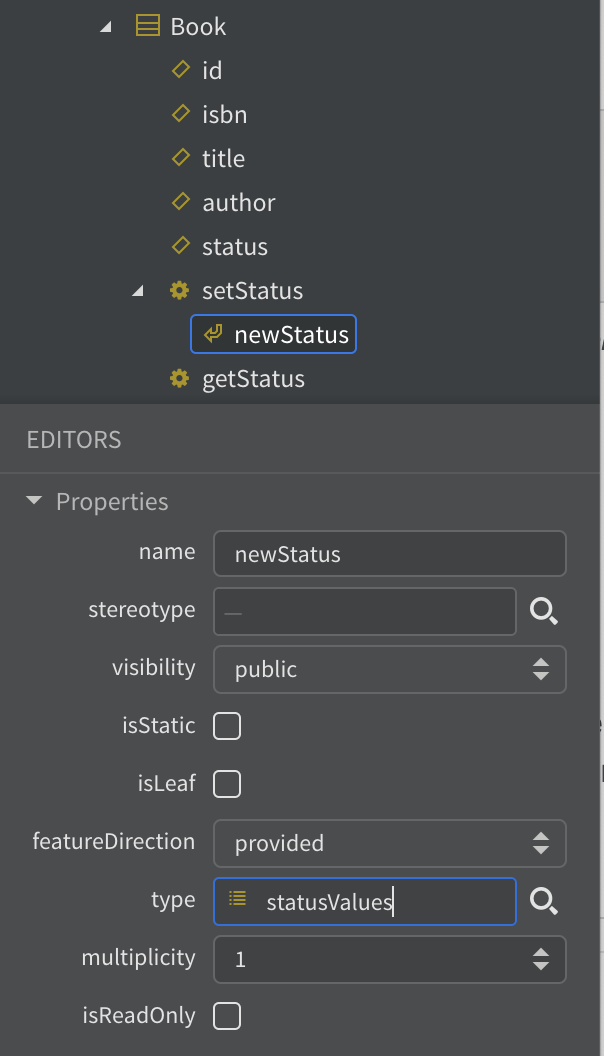 Fig. 4. Creating a parameter whose value is an enumeration in StarUML.