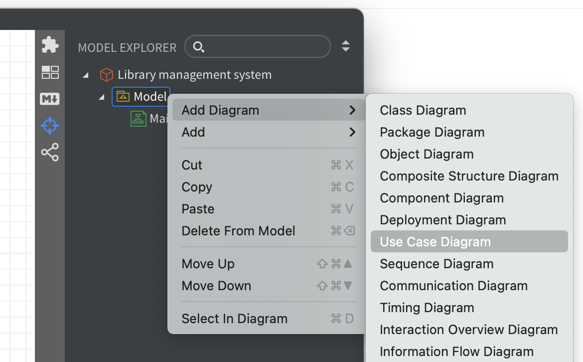 Fig. 2. Creating a use case diagram in StarUML.