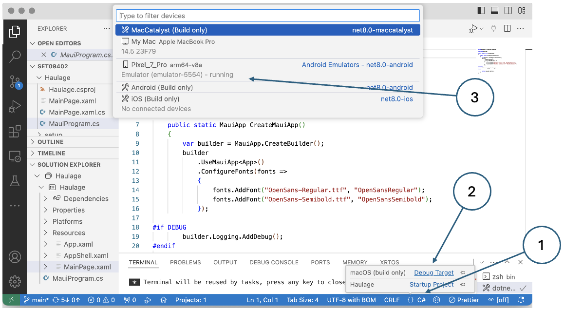 Fig. 6. Selecting a debug target in VSCode.